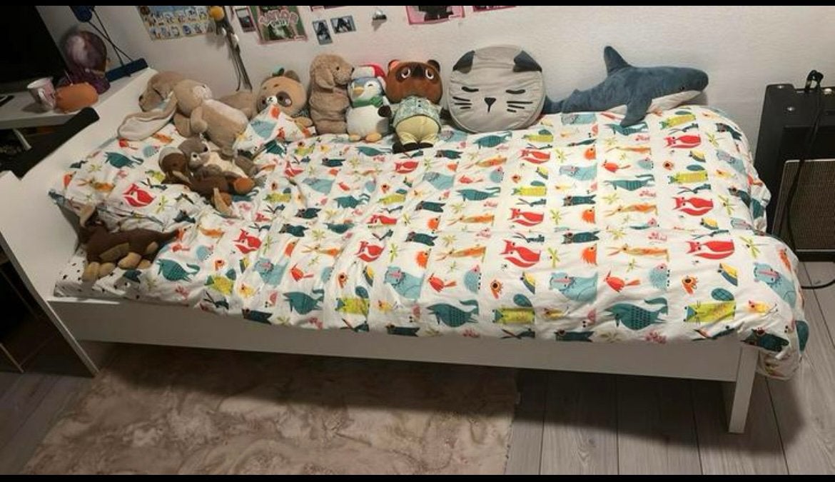 IKEA ASKVOLL 90x200cm bed, Ophalen, 85 tot 100 cm, Hoogslaper of Stapelbed, Zo goed als nieuw