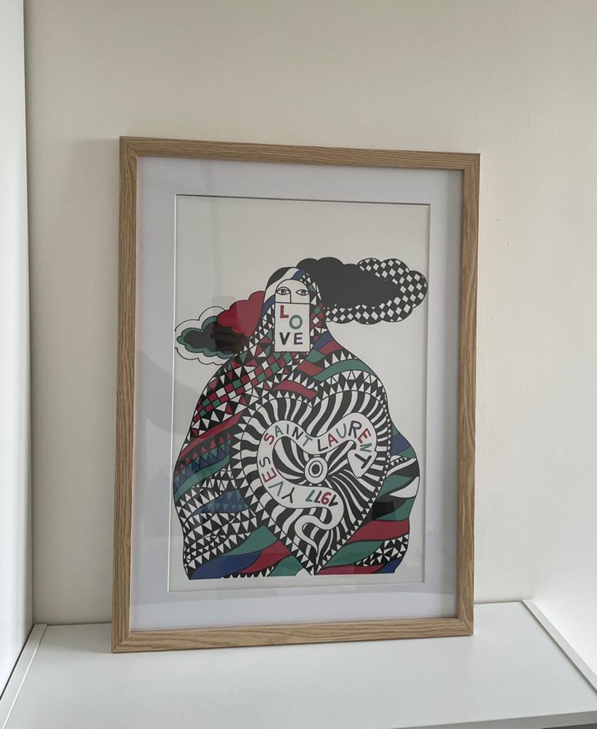 Yves Saint Laurent Love 1977 ingelijste print, Antiek en Kunst, Ophalen of Verzenden