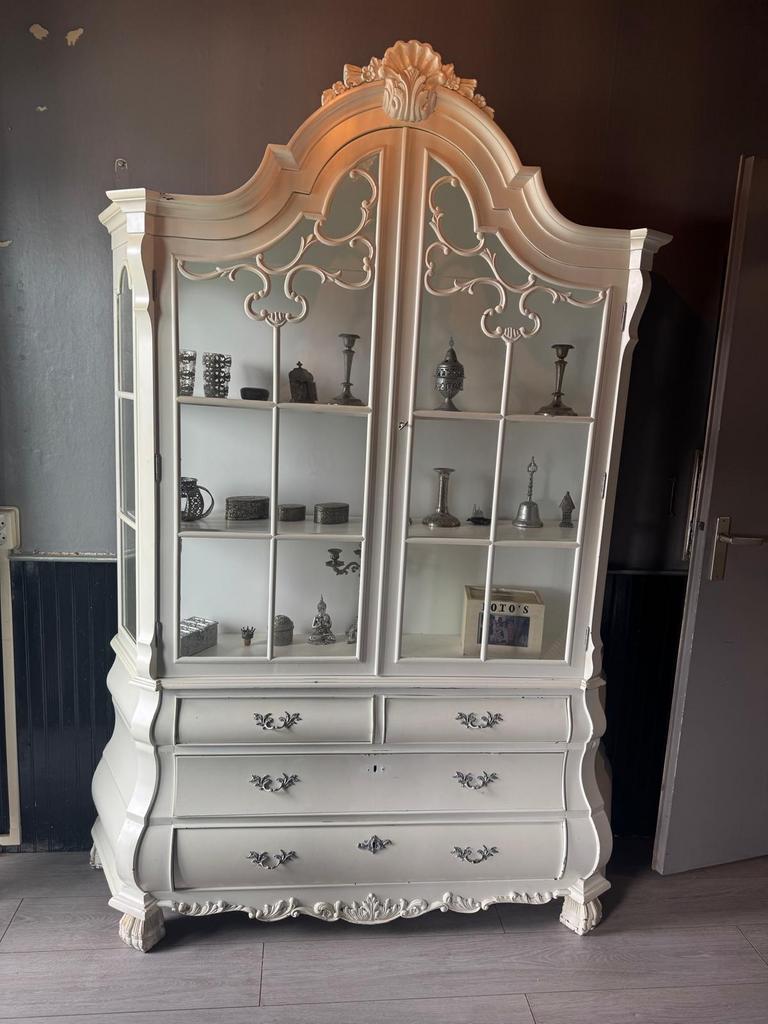 Mooie witte vitrinekast / buffetkast, Antiek en Kunst, Ophalen