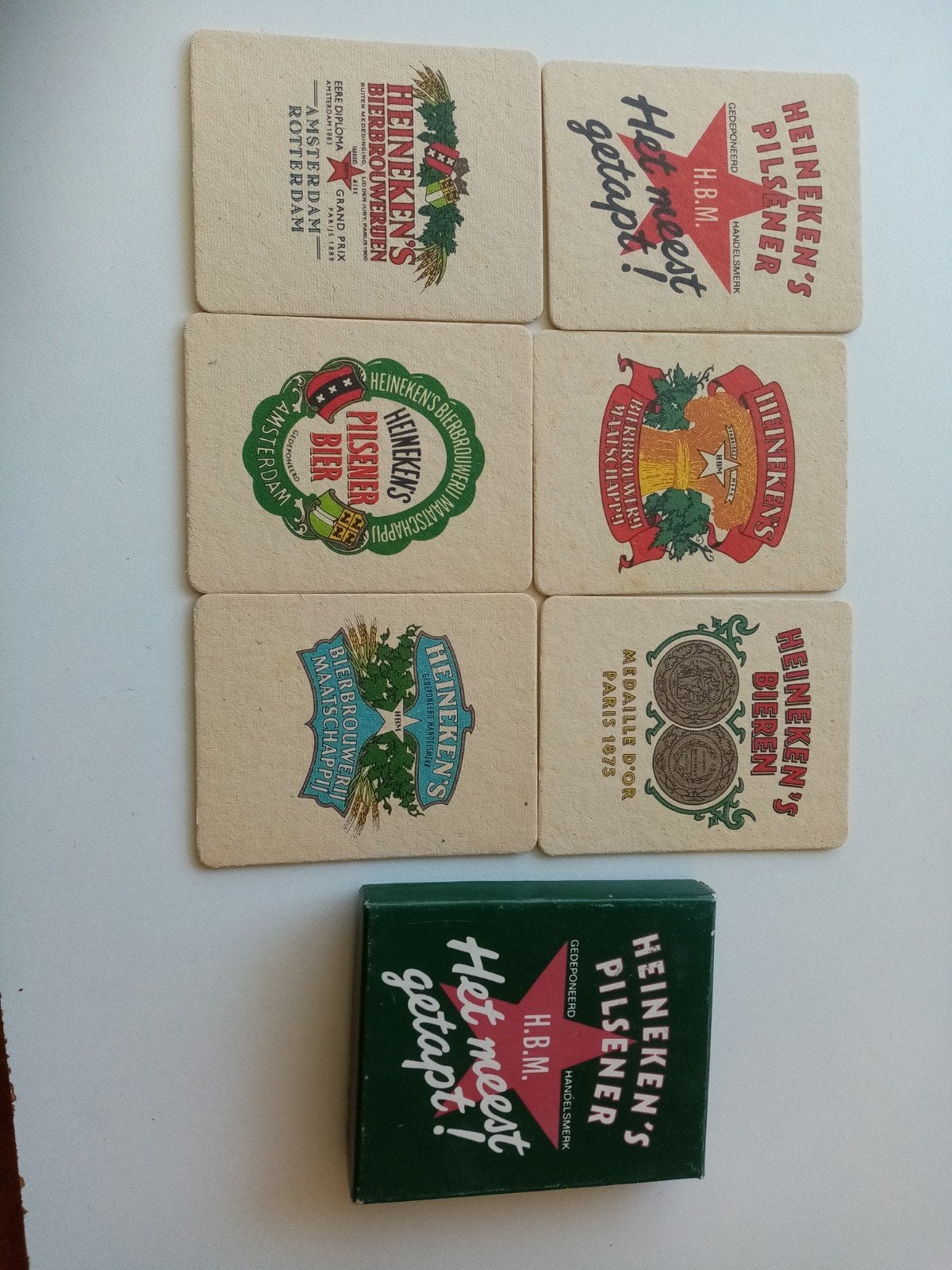 oude Heineken viltjes in kartonnen doosje, Verzamelen, Ophalen of Verzenden, Gebruikt, Viltje(s), Heineken