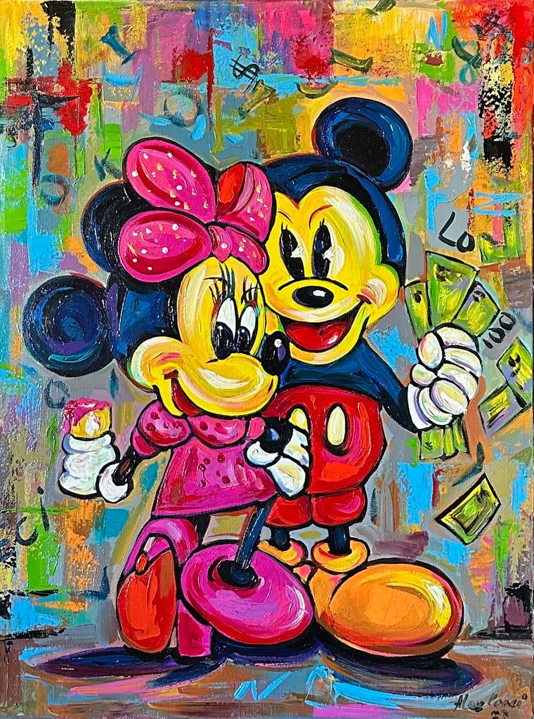 Alex L- Mickey Mouse & Minnie Mouse- Handgeschilderd (100%), Antiek en Kunst, Ophalen of Verzenden