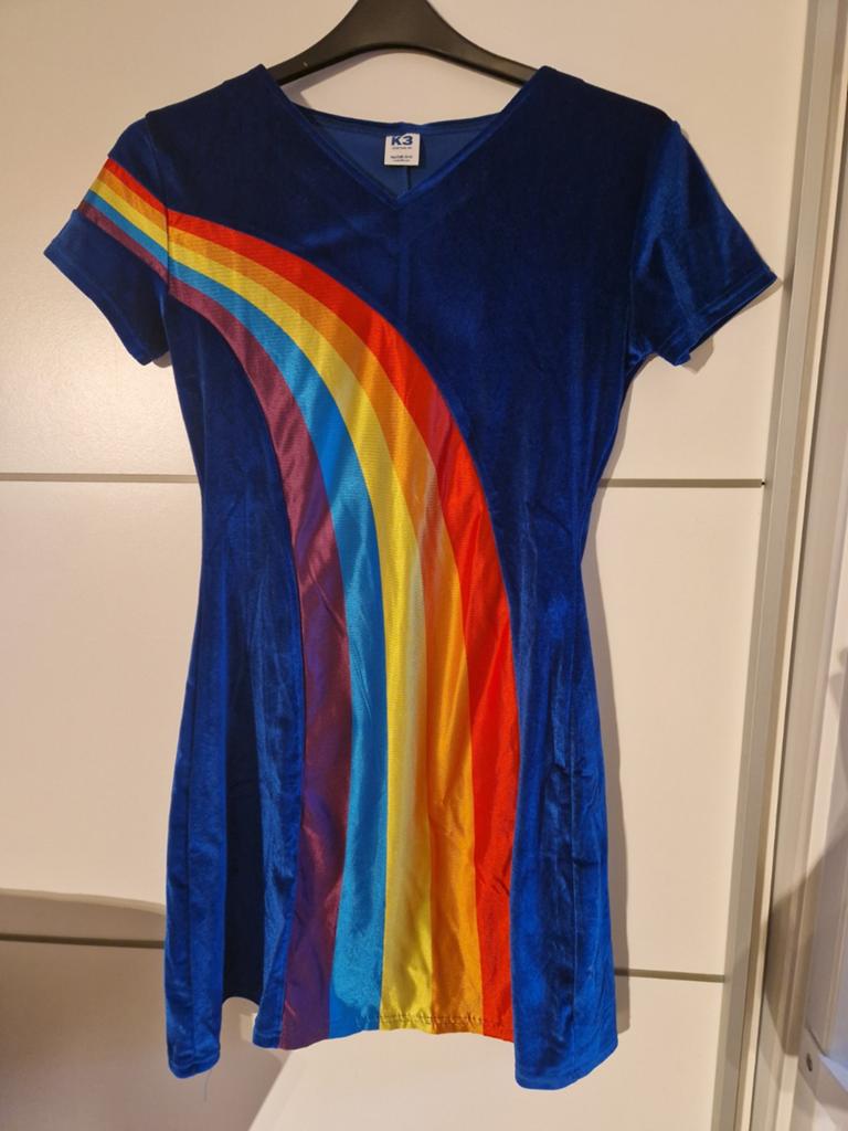 K3 jurk met regenboog, maat 38/40 (veel stretch), Maat 38/40 (M), Blauw, Ophalen of Verzenden, Zo goed als nieuw