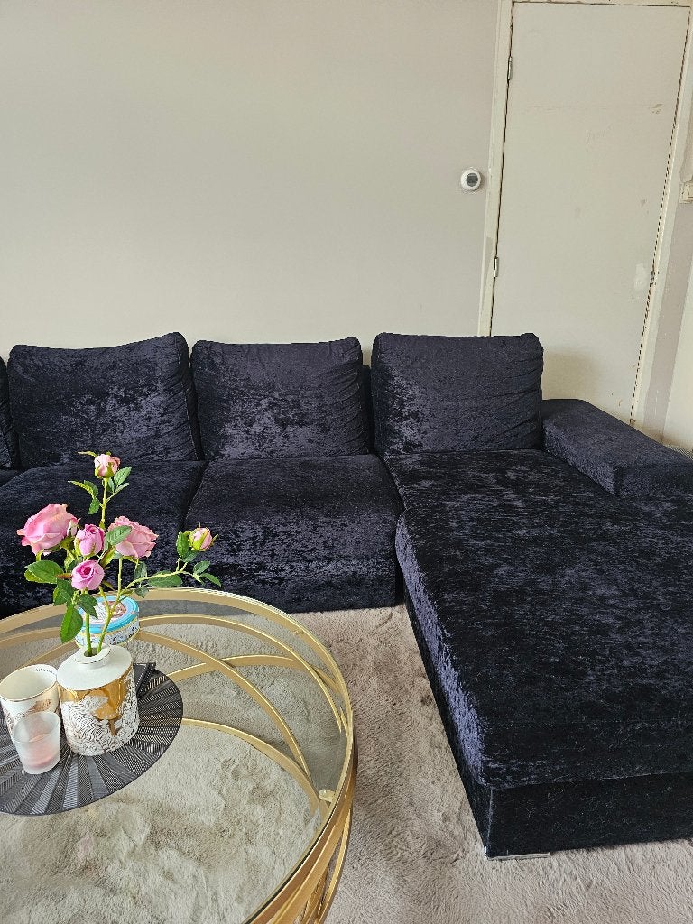 Hoekbank loungebank zwart velours, Huis en Inrichting, Ophalen, Gebruikt