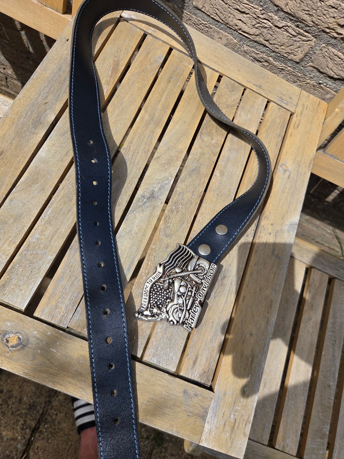 Vintage 1991 Baron USA Harley-Davidson gesp met riem, Riem of Ceintuur, Gedragen, Harley-Davidson, Echt leder