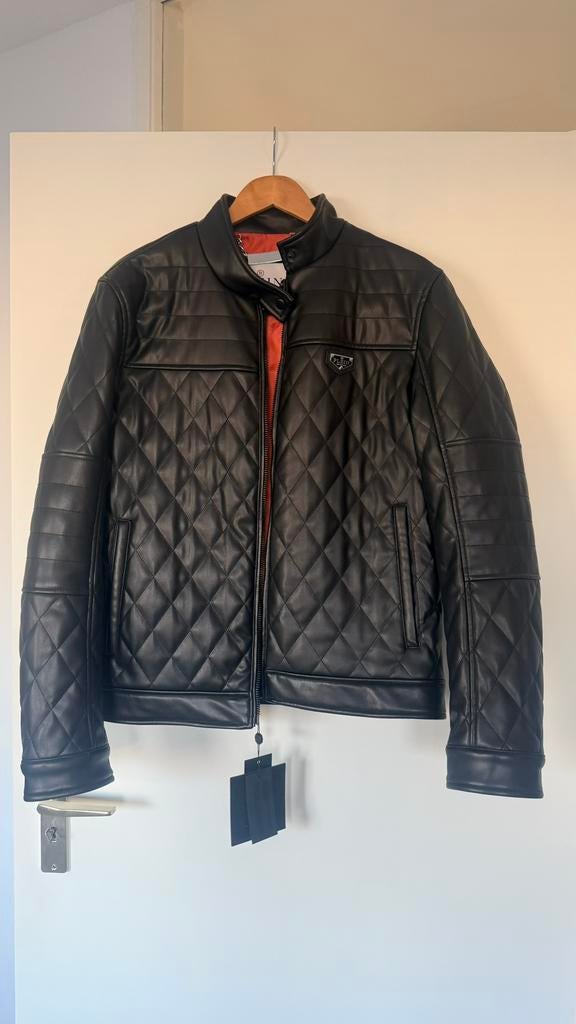 Philipp Plein eco leather padded jack, maat L, nieuw, Ophalen of Verzenden, Zo goed als nieuw, Maat 52/54 (L), Zwart