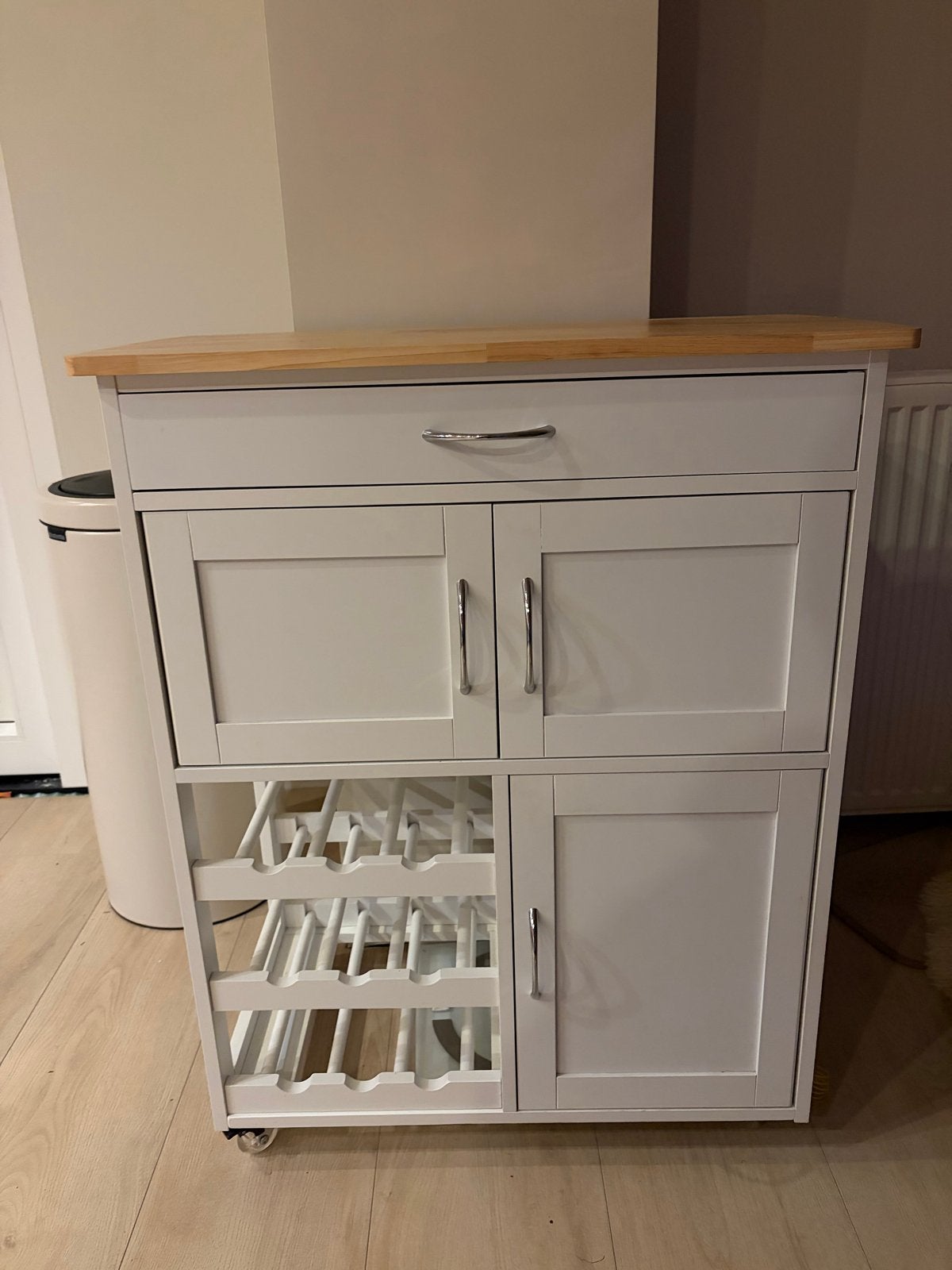 Witte Keukentrolley met Wijnrek en Werkblad, Ophalen, Gebruikt, Hout, Keukentrolley