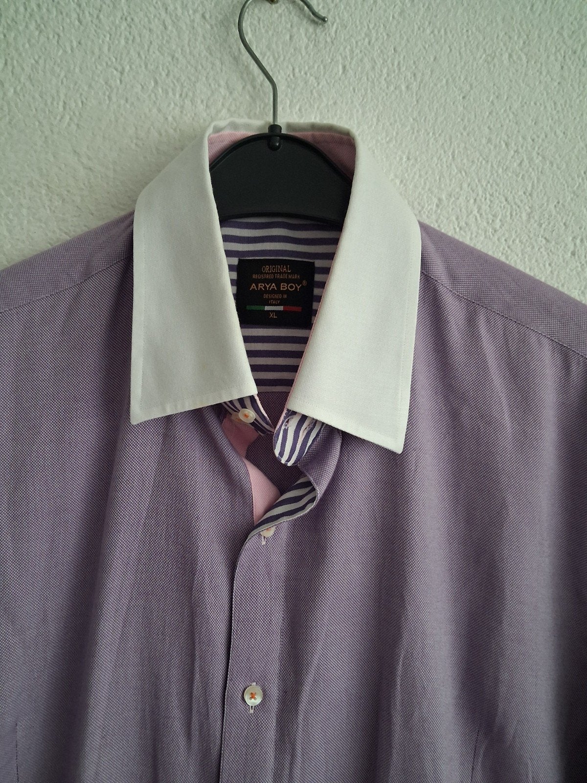 Heren overhemd Arya Boy, maat XL, lila met wit/roze accenten, Kleding | Heren, Arya Boy, Paars, Ophalen of Verzenden, Zo goed als nieuw