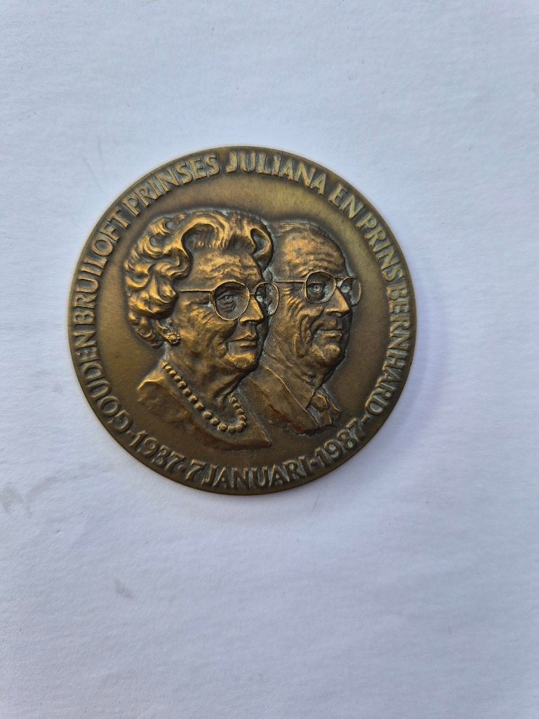 herdenkingsmunt gouden bruiloft prinses Juliana+ Bernhard, Verzenden, Brons, Nederland