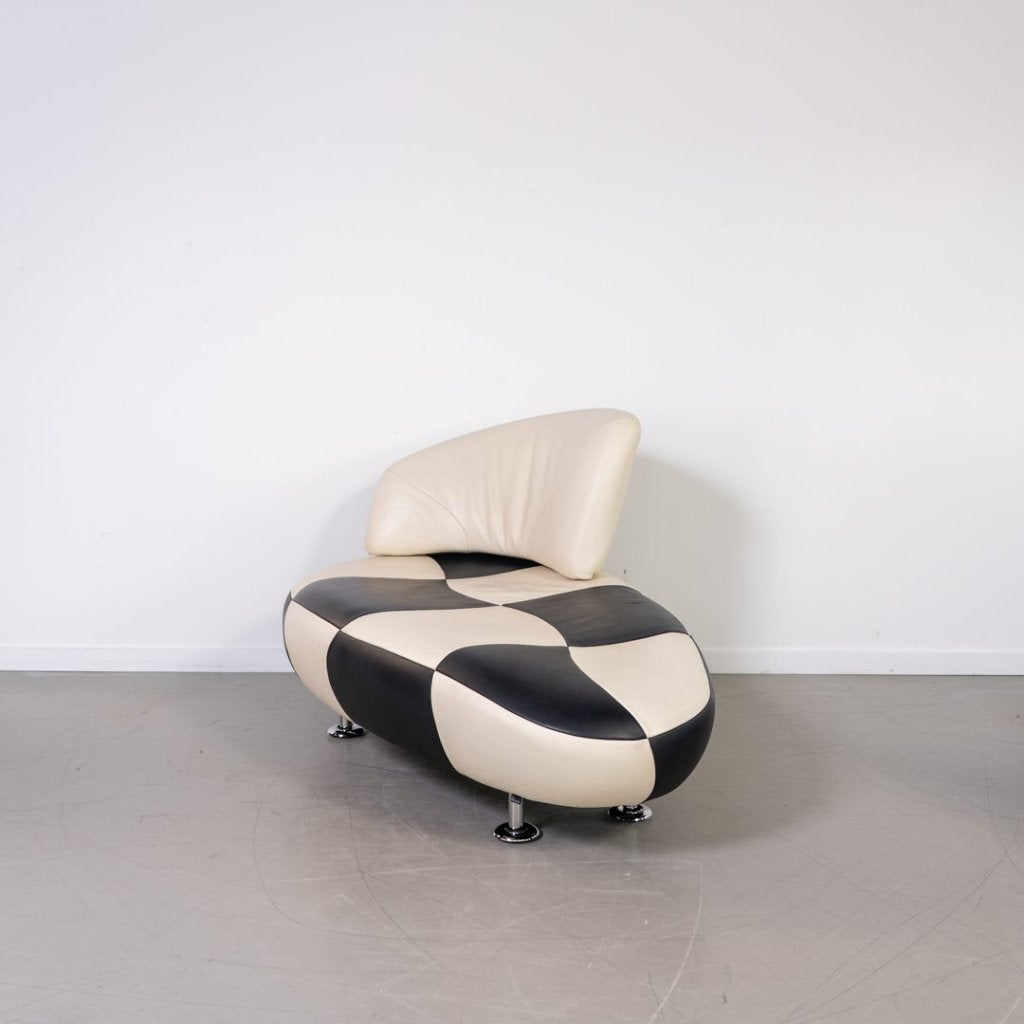 Leolux Kikko Chaise Longue Fauteuil Wit/Zwart Leer, Niet ingevuld, Gebruikt, Niet ingevuld, Niet ingevuld