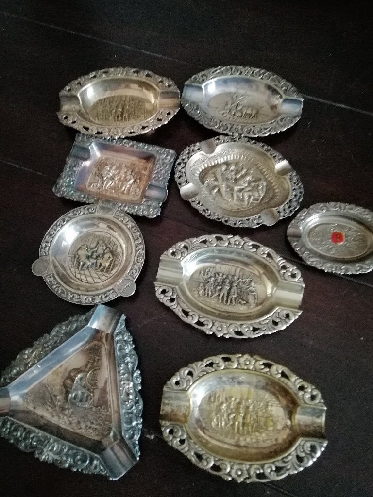 Vintage verzilverde asbakken, Ophalen of Verzenden, Gebruikt, Asbak