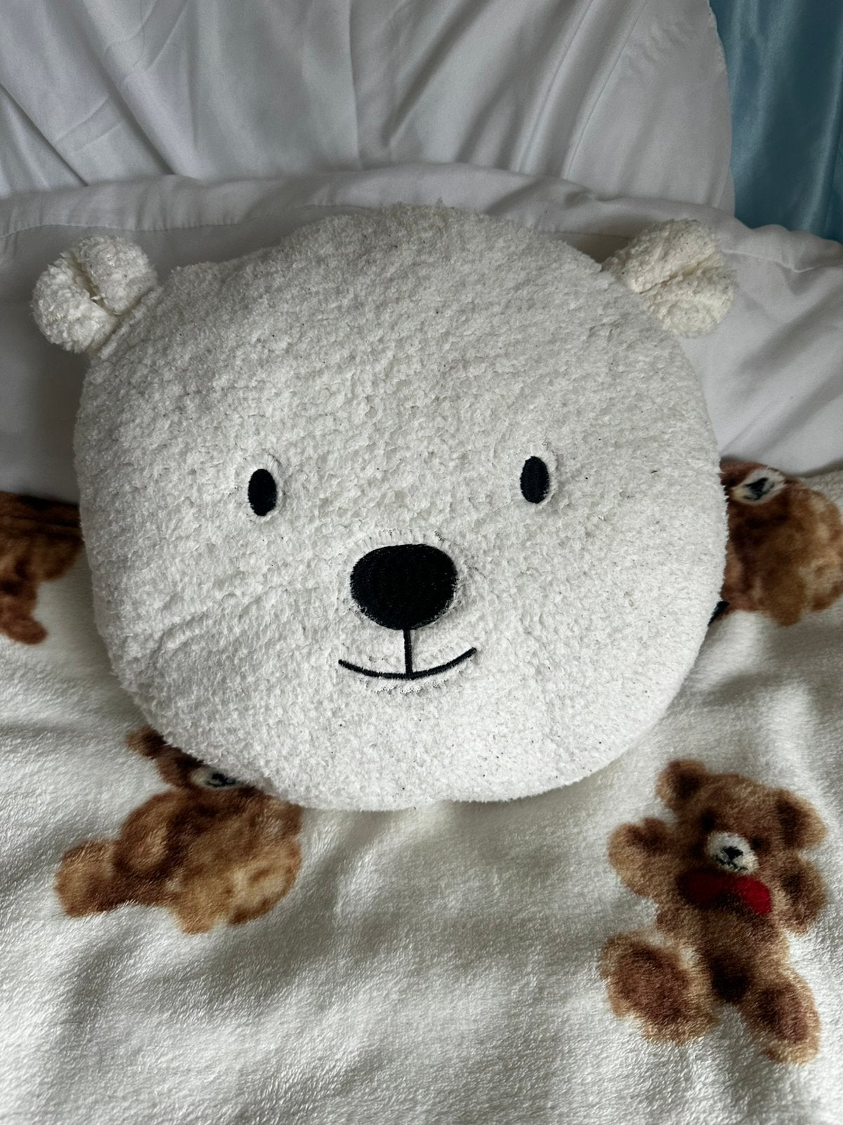 Wit pluche beer kussen / White plush bear pillow, Overige merken, Overige karakters, Beer, Ophalen of Verzenden