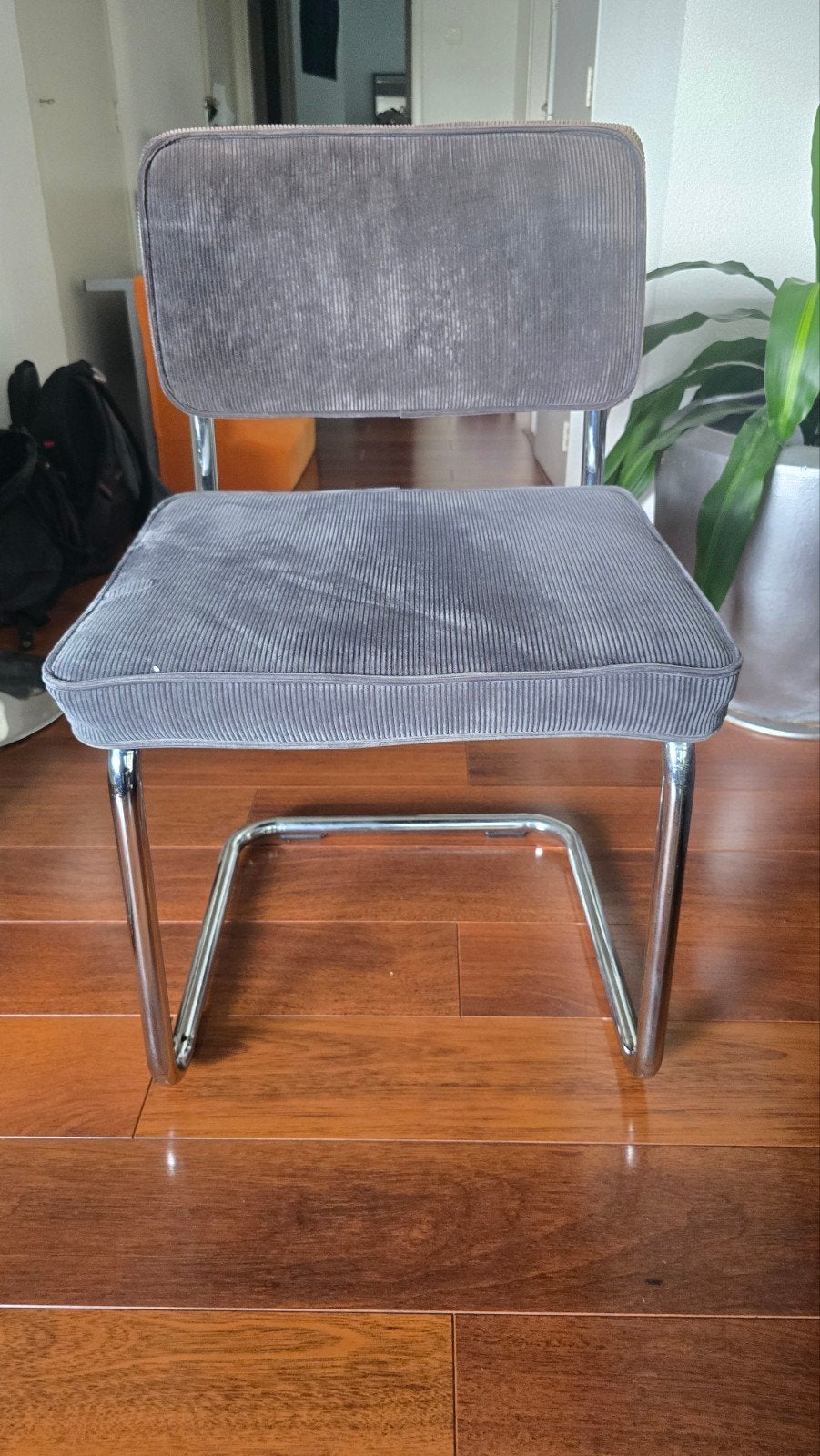 Grijze retro slede buisstoel, Ophalen, Gebruikt, Vier, Stof