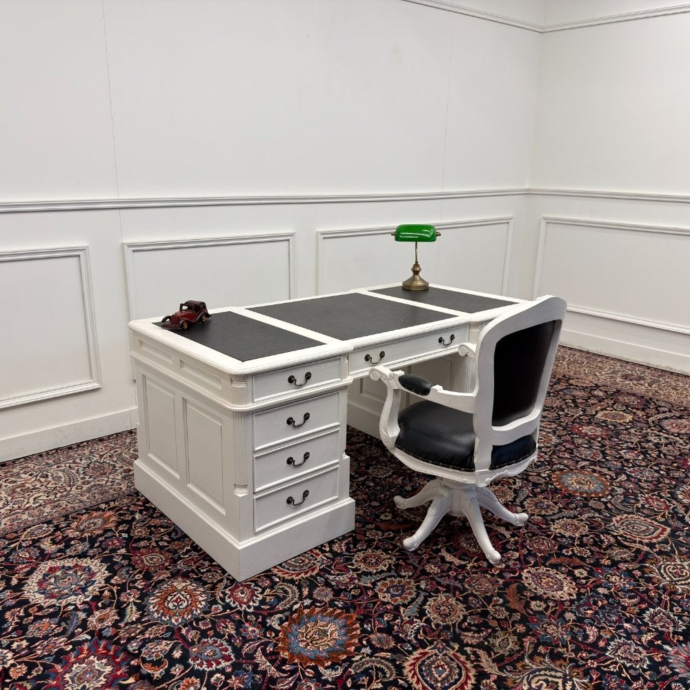 Klassiek Engelse Witte Chesterfield Bureau Partnerdesk Set, Ophalen of Verzenden