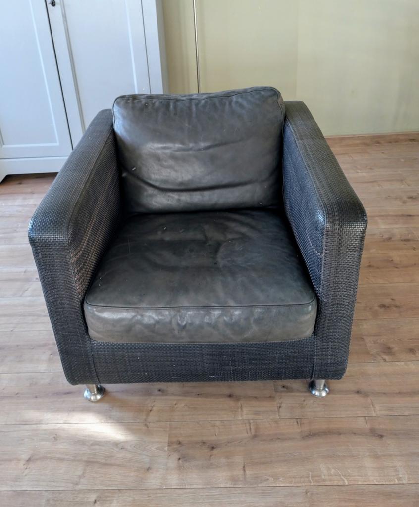 Gratis comfortabele fauteuil met leren kussens, Ophalen, Modern, Comfortabel, Gebruikt, Leer