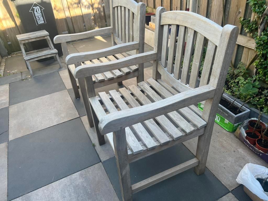 Tuinstoelen teak onbehandeld, Tuin en Terras, Tuinstoelen, Gebruikt, Teakhout, Ophalen
