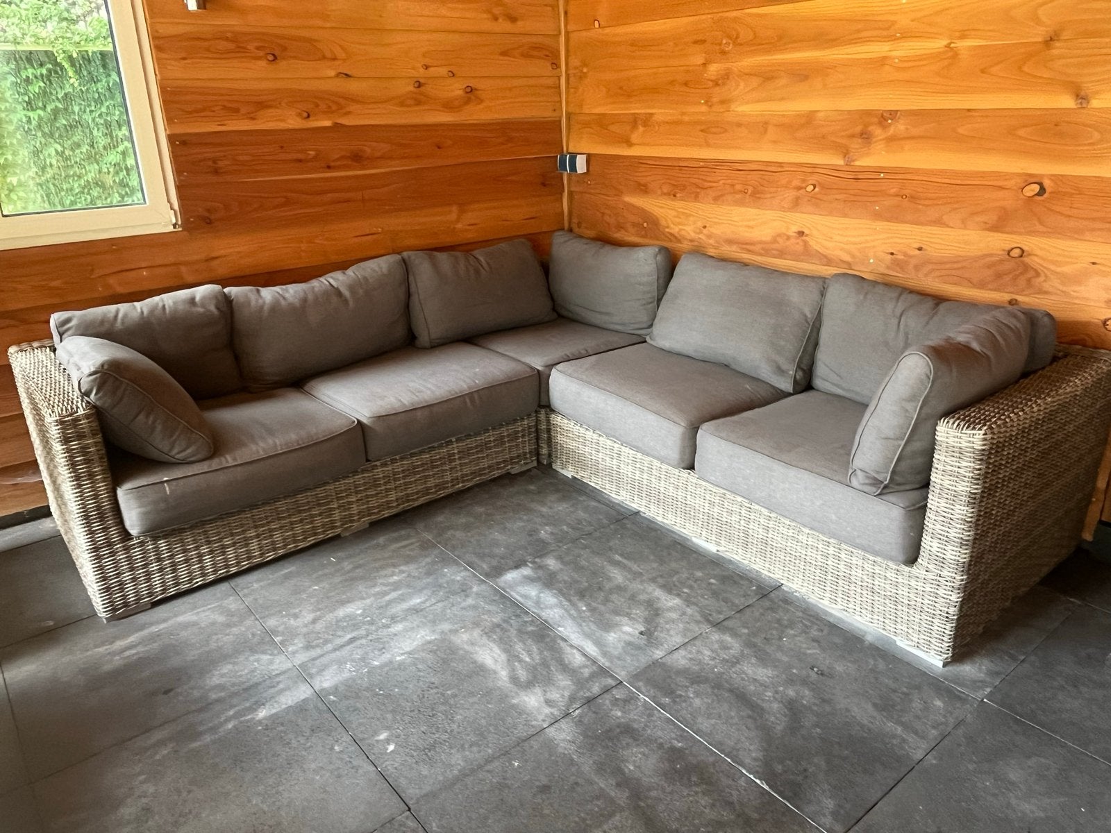 Grote Wicker Loungeset met Kussens - Hoekbank, Tuin en Terras, Ophalen, Gebruikt, Loungeset, Wicker