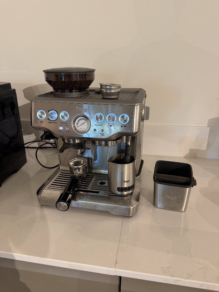 Sage Barista Express Stainless Steel Espressomachine, Espresso apparaat, Koffiebonen, Zo goed als nieuw, 2 tot 4 kopjes