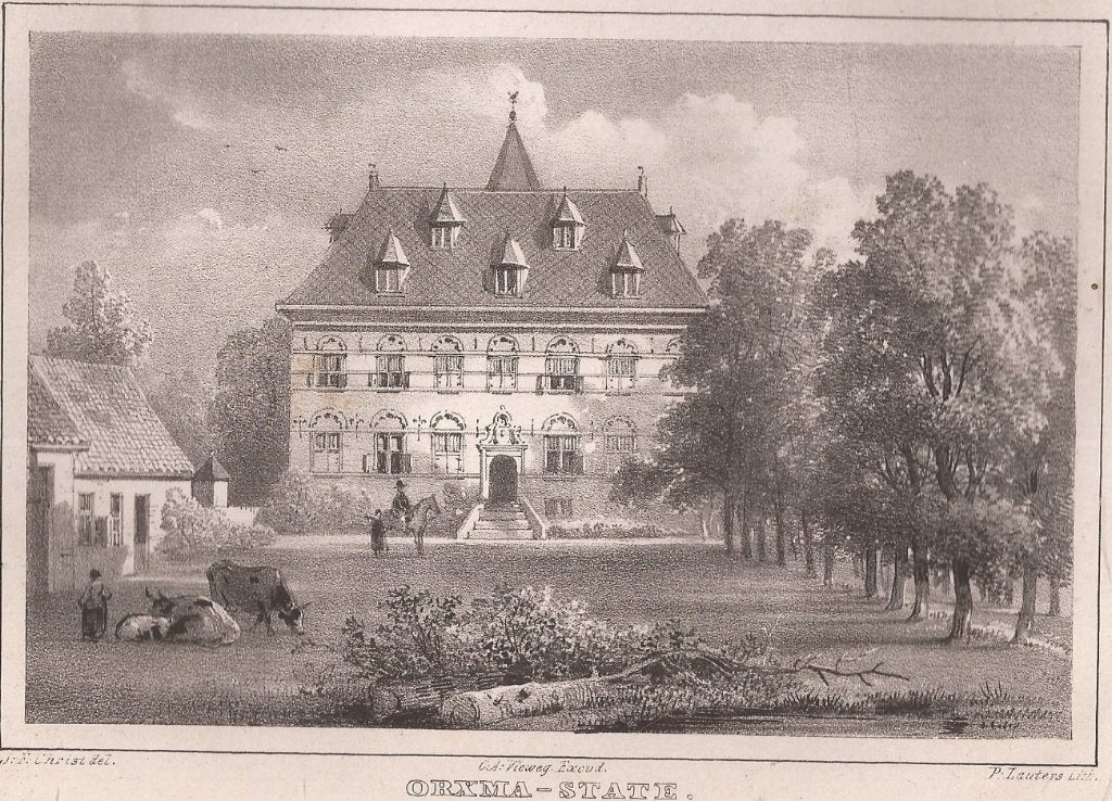 Orxma - State in Friesland Litho 1846, 1800 - 1899, Architectuur, Blanco verso, 13 cm