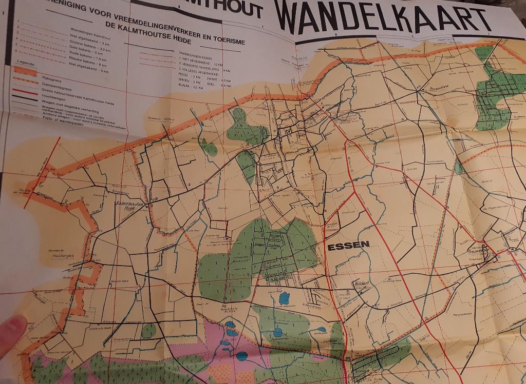Vintage wandelkaart + folder Kalmthoutse heide, in envelop, Gelezen, Ophalen of Verzenden, Landkaart, België of Luxemburg