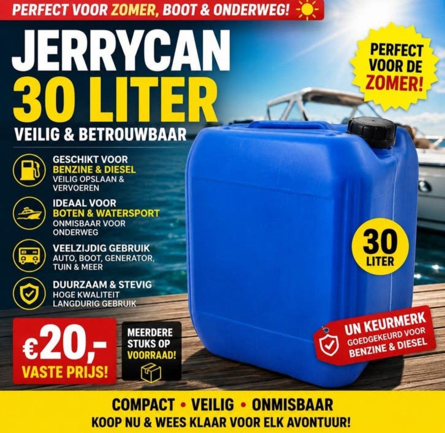 Jerrycan 30 Liter - Veilig voor Benzine & Diesel, Ophalen, Nieuw