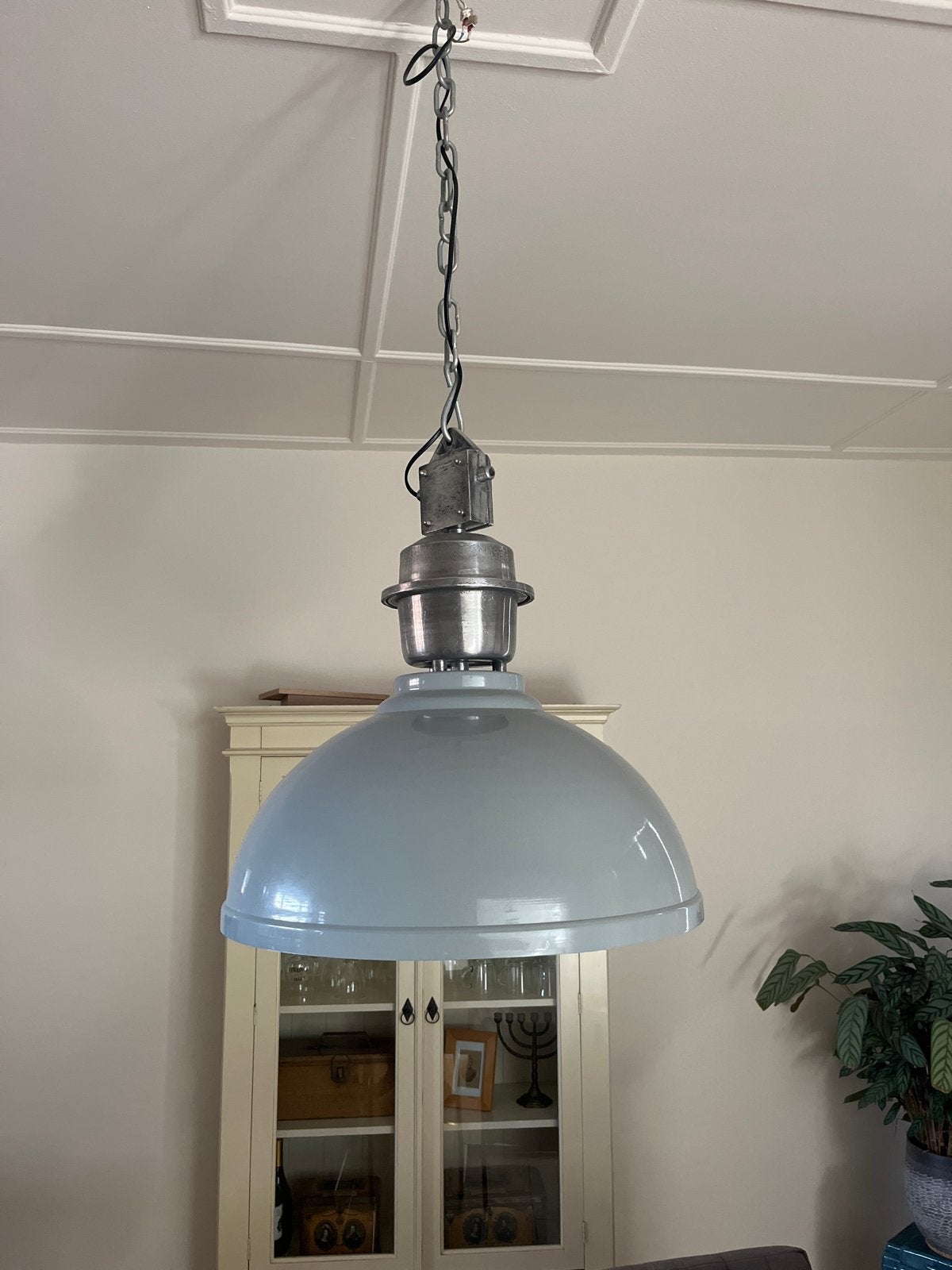 Industriële hanglamp - Grijs metaal, Huis en Inrichting, Lampen | Hanglampen, Ophalen, Gebruikt, Metaal, Overige fittingen