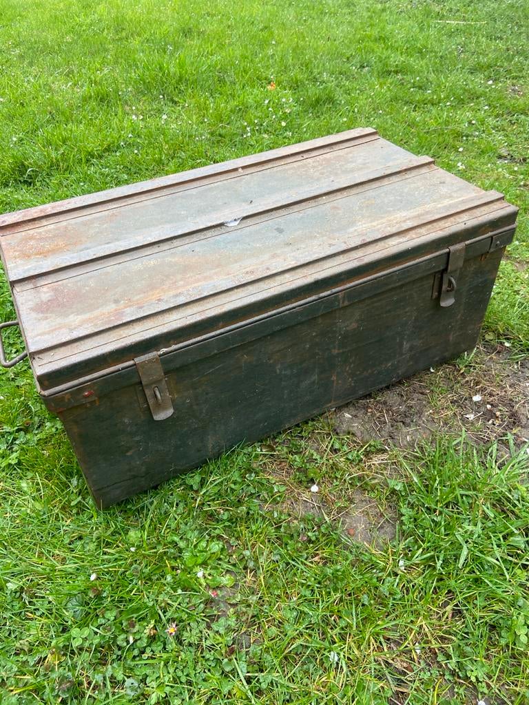Vintage Legerkist Opbergkist Metaal twee stuks, Ophalen, Gebruikt, 50 tot 100 cm, 75 tot 100 cm