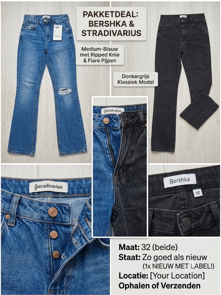 3 Jeans spijkerbroeken maat 32 bershka stradivarius, Ophalen, Blauw, Zo goed als nieuw, W27 (confectie 34) of kleiner