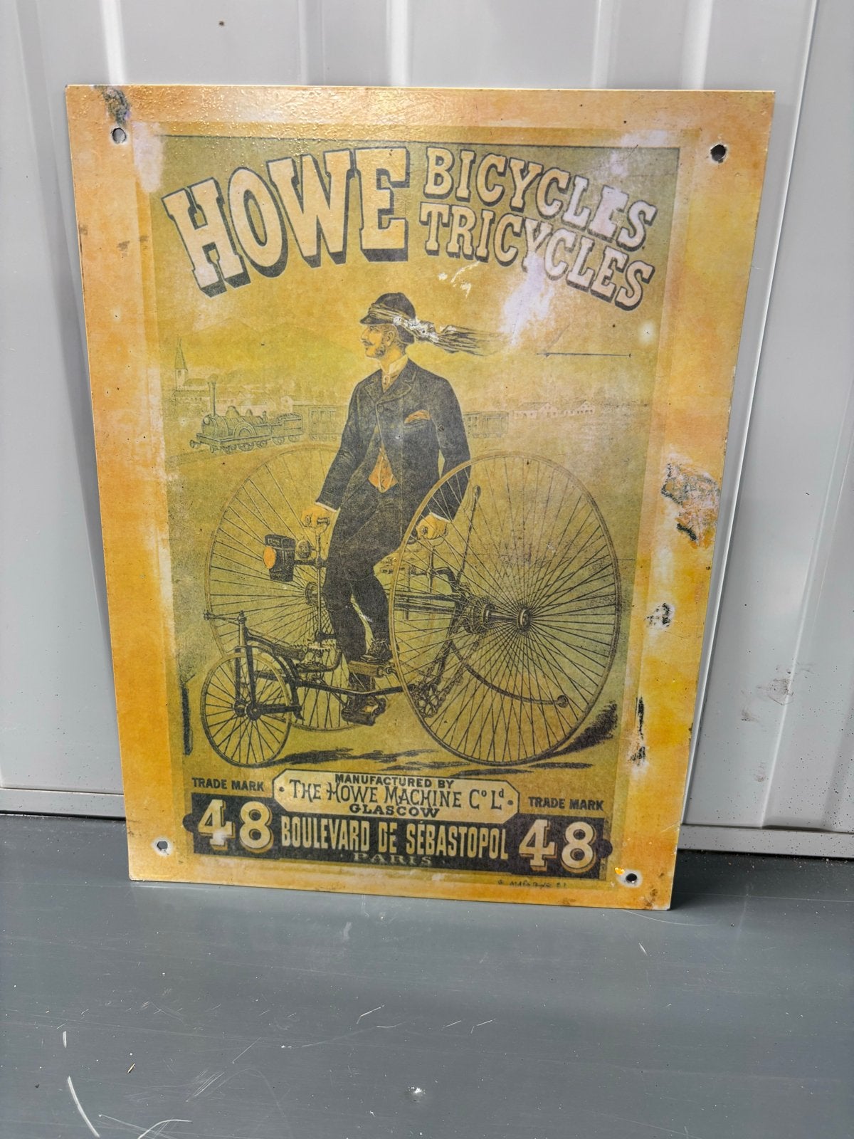 Vintage Howe Fietsen & Driewielers Reclamebord, Ophalen of Verzenden