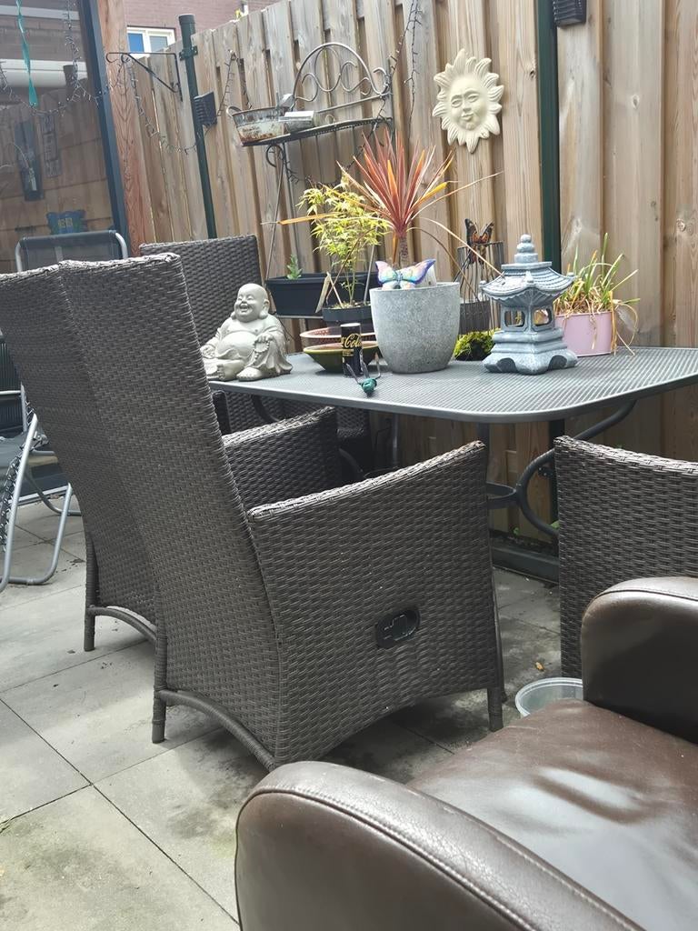 Wicker tuinstoelen met tafel, Ophalen, Gebruikt, 6 zitplaatsen, Wicker