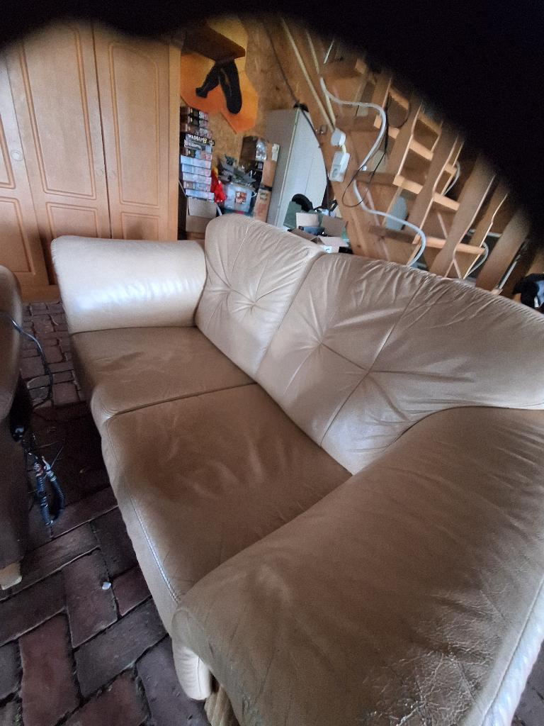 Zitbank, beige , Loom. GRATIS, Ophalen, Gebruikt, 150 tot 200 cm, Tweepersoons