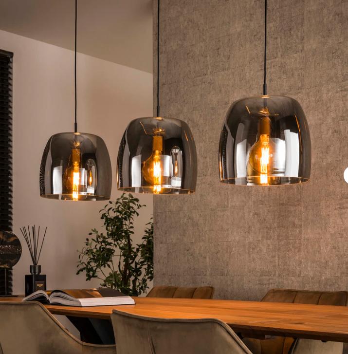 Hanglamp Eettafel - Nieuw - Amberglas - Beige - Webshop, Huis en Inrichting, Lampen | Hanglampen, Contact@fannur.com, Verzenden