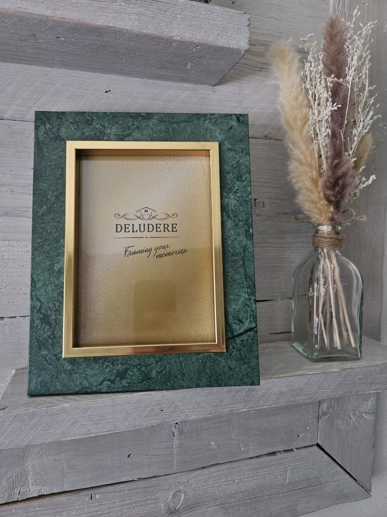 Fotolijst Deludere marble green/gold, Met glas, Groen, Nieuw, Standaard fotolijst
