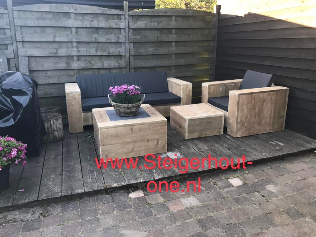 Tuinmeubelen steigerhout loungeset Loungebank 10% korting, Ophalen of Verzenden, Nieuw, Steigerhout, Hocker
