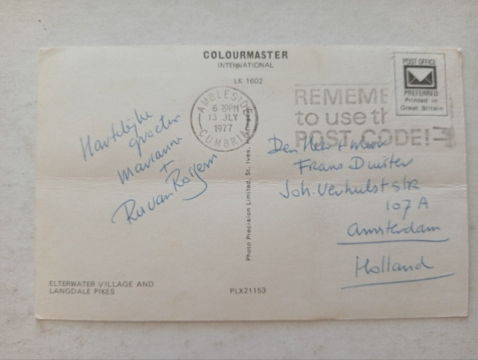 Ru van Rossem ansichtkaart aan Frans Duister gesigneerd, Ophalen of Verzenden