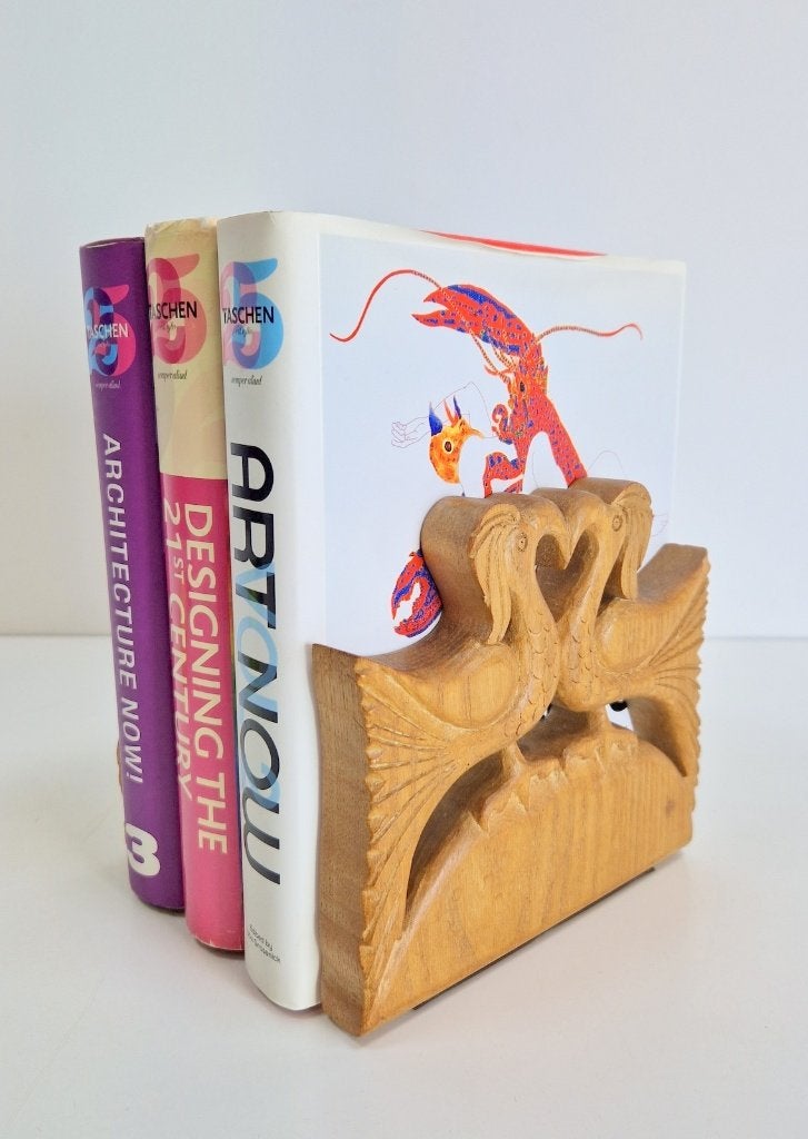 Vintage boekensteun hout vogels Denmark handmade ‘60, Gebruikt, Ophalen of Verzenden