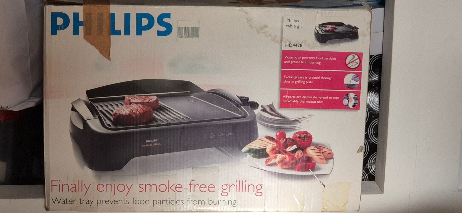 Philips HD4428 Tafelgrill - Rookvrij Grillen, Witgoed en Apparatuur, Grillplaten, Ophalen, Vaatwasmachinebestendig, Zo goed als nieuw