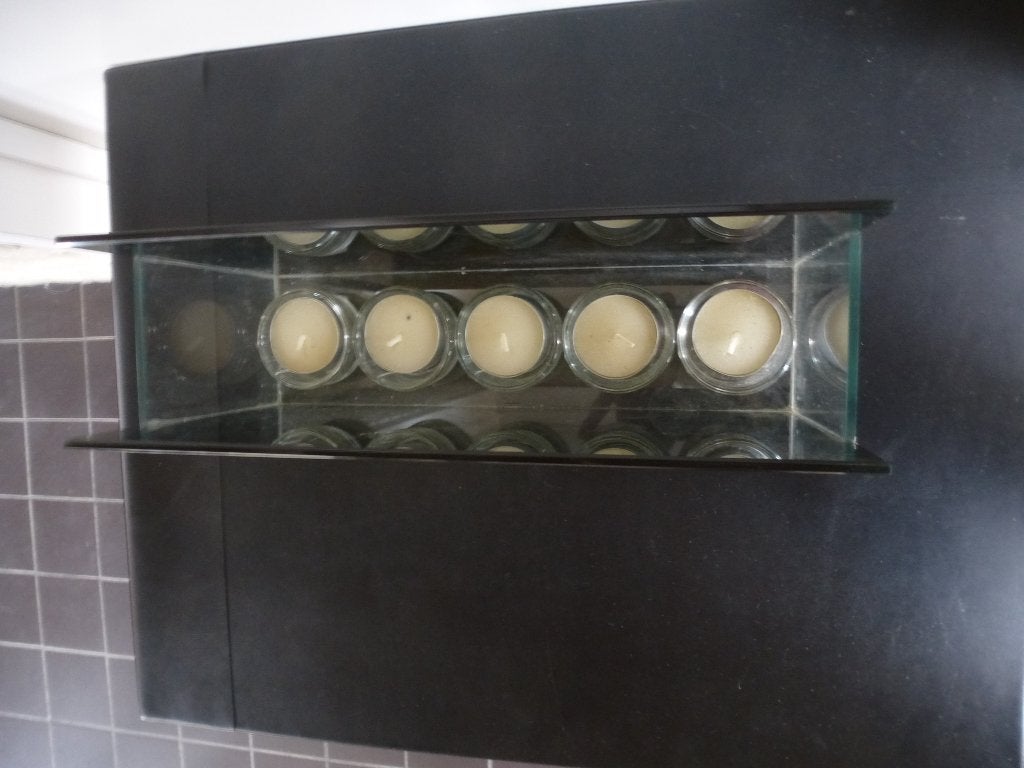 glazen bak met 5 theelichtjes, Ophalen of Verzenden, Nieuw, Overige materialen, Kaars