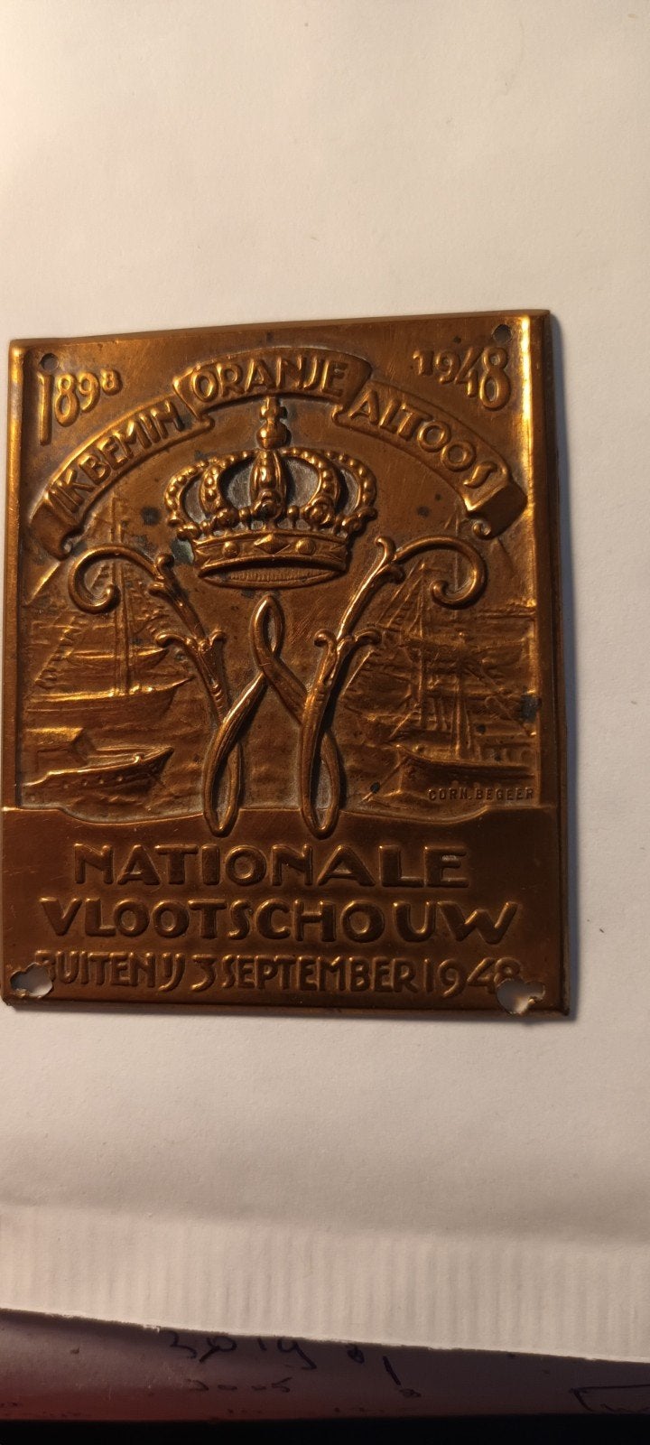 Nationale Vlootschouw 1948 Plaquette - Koningshuis, Ophalen of Verzenden, Gebruikt