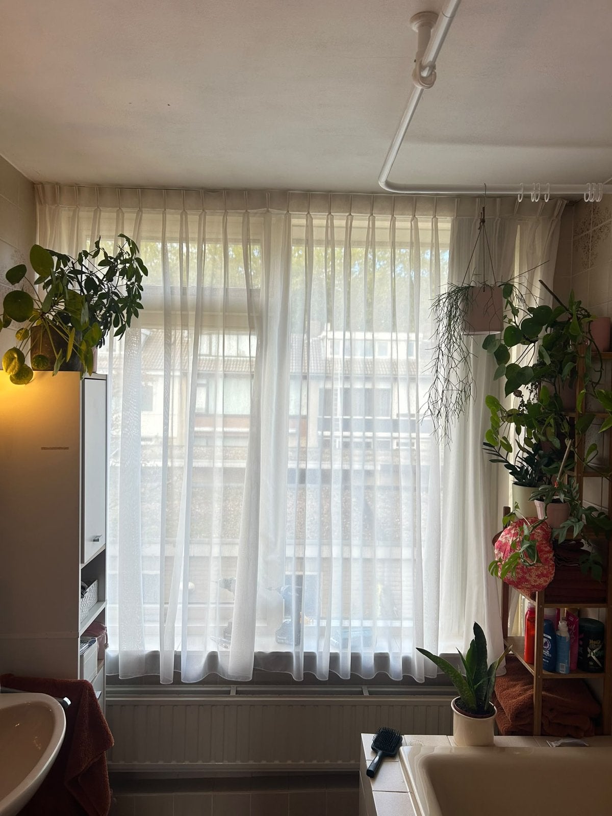 Witte vitrage inclusief rails (220x195 cm), Vitrage, Gebruikt, Wit, Ophalen of Verzenden