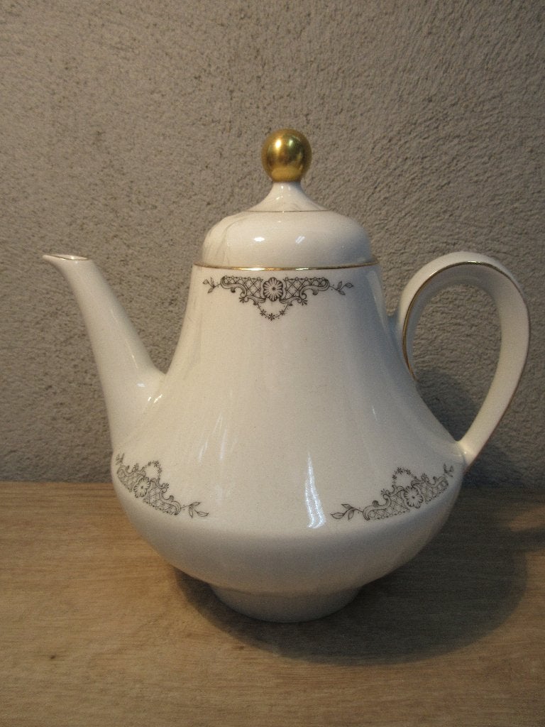 Vintage theepot koffiepot scherzer stresa wit met goud, Gebruikt, Ophalen of Verzenden, Bord(en), Overige stijlen