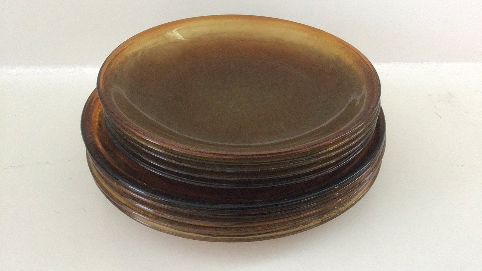 Vintage Arcoroc Sierra Amber Borden Set 10x - Jaren 60-70, Ophalen of Verzenden