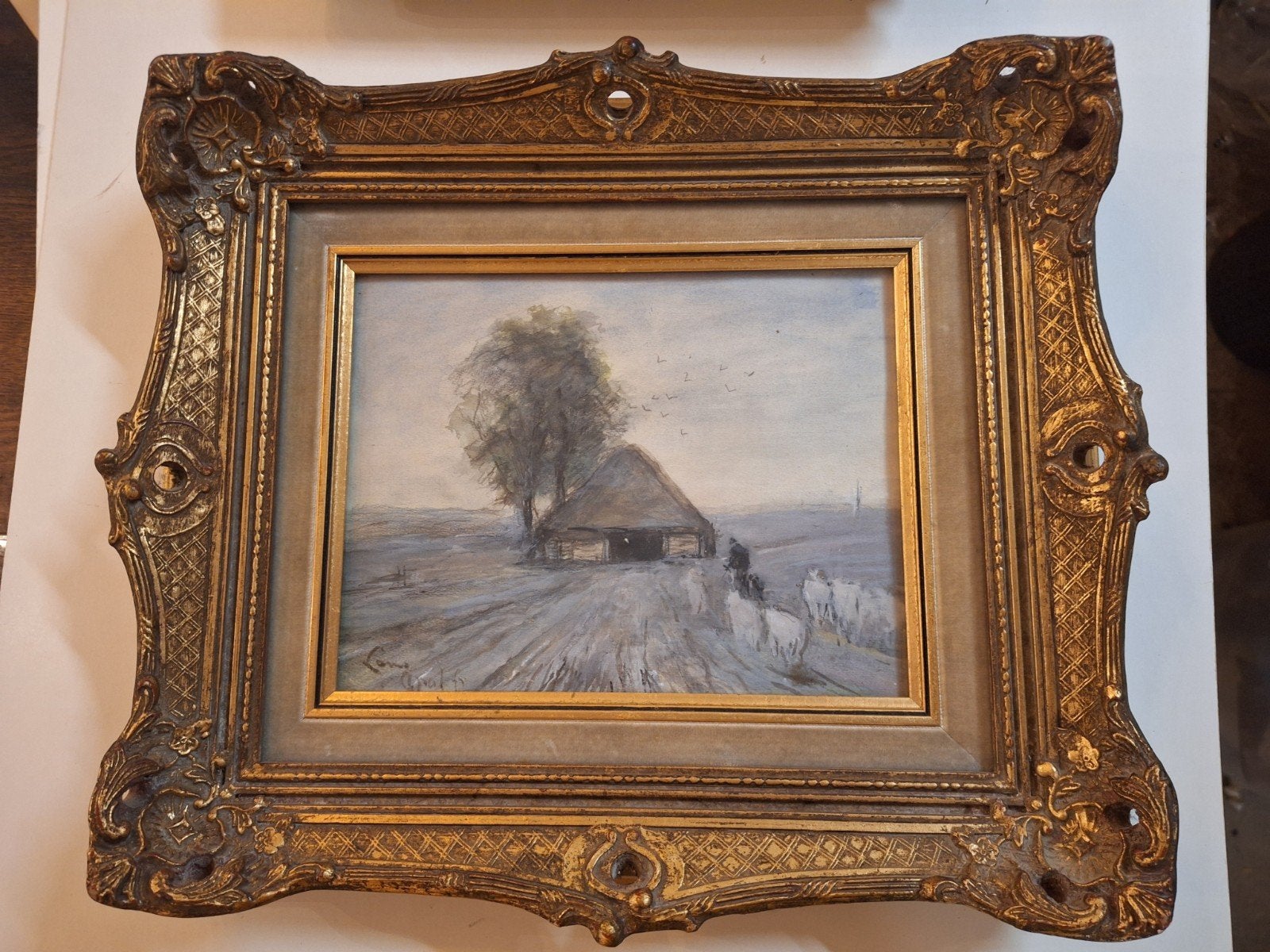Aquarel gesigneerd Louis Apol - Winterlandschap, Antiek en Kunst, Nederlandse school, Origineel werk, Ophalen of Verzenden, Landschap