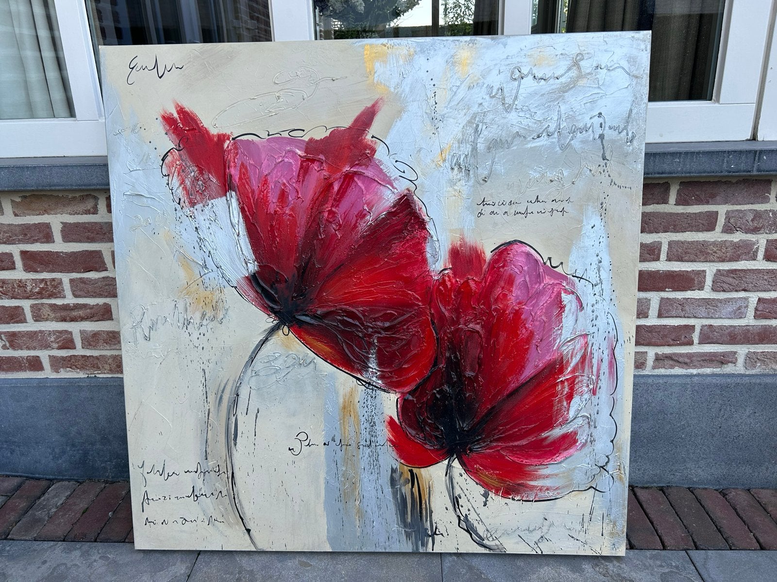 Cobra Art Company Schilderij met Rode Bloemen, Antiek en Kunst, Ophalen