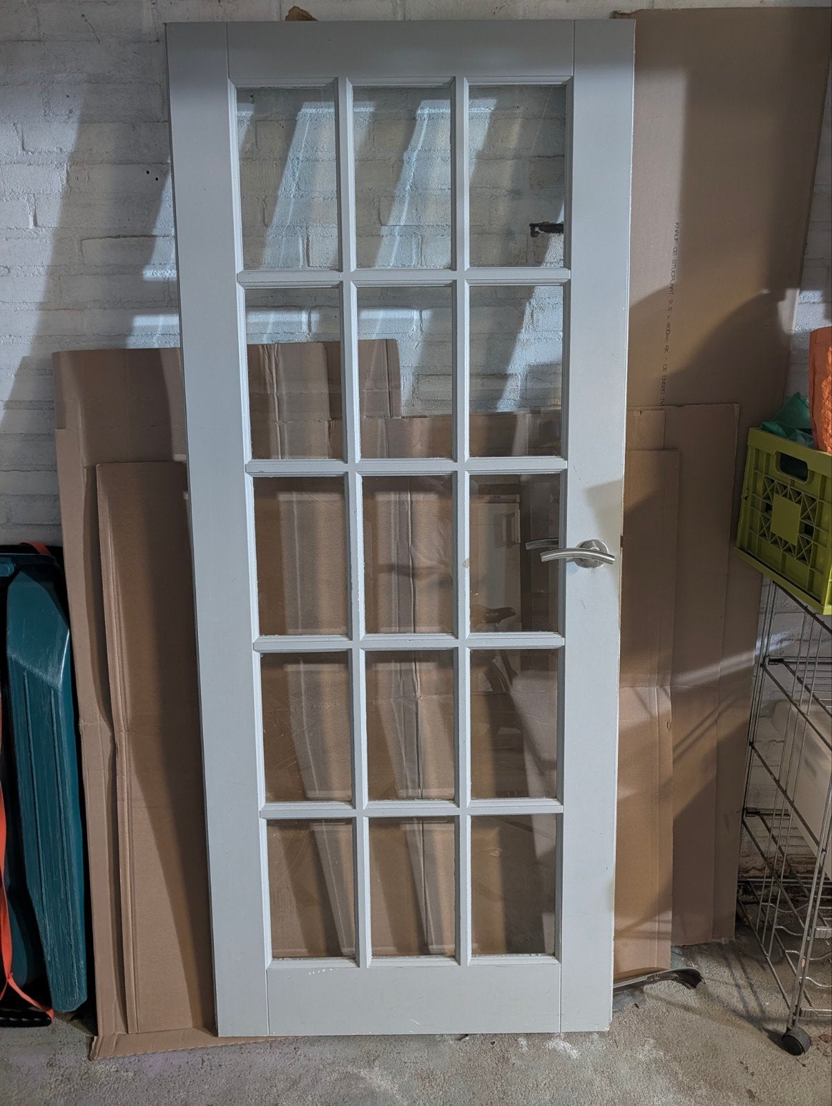 Binnendeur opdek rechtsdraaiend met facetglas en paumelles, Ophalen