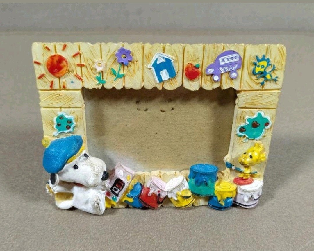 Vintage fotolijstje met Snoopy en Woodstock, Verzamelen, Stripfiguren, Gebruikt, Overige typen, Snoopy, Verzenden