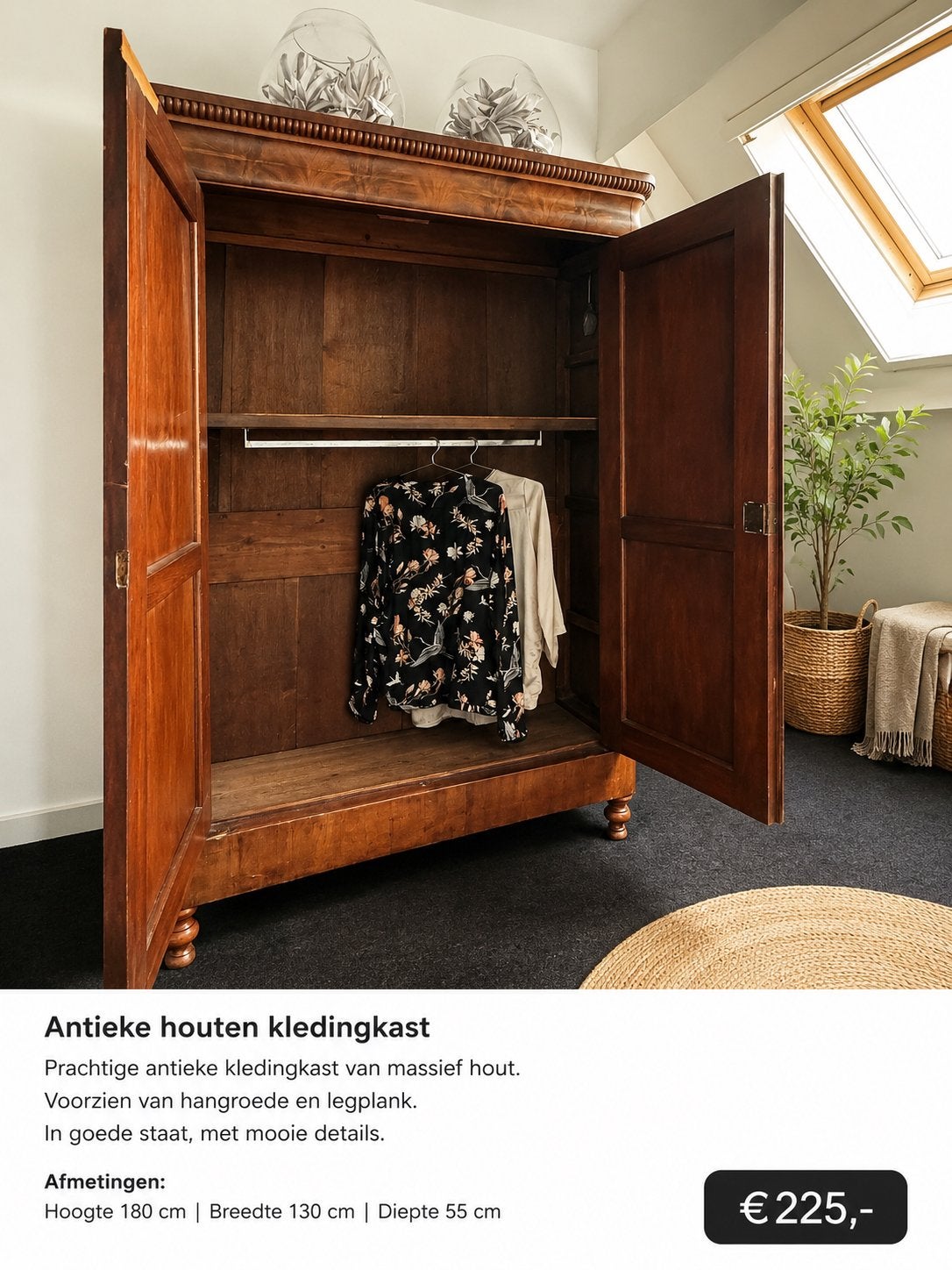 Antieke houten kledingkast met details, Ophalen