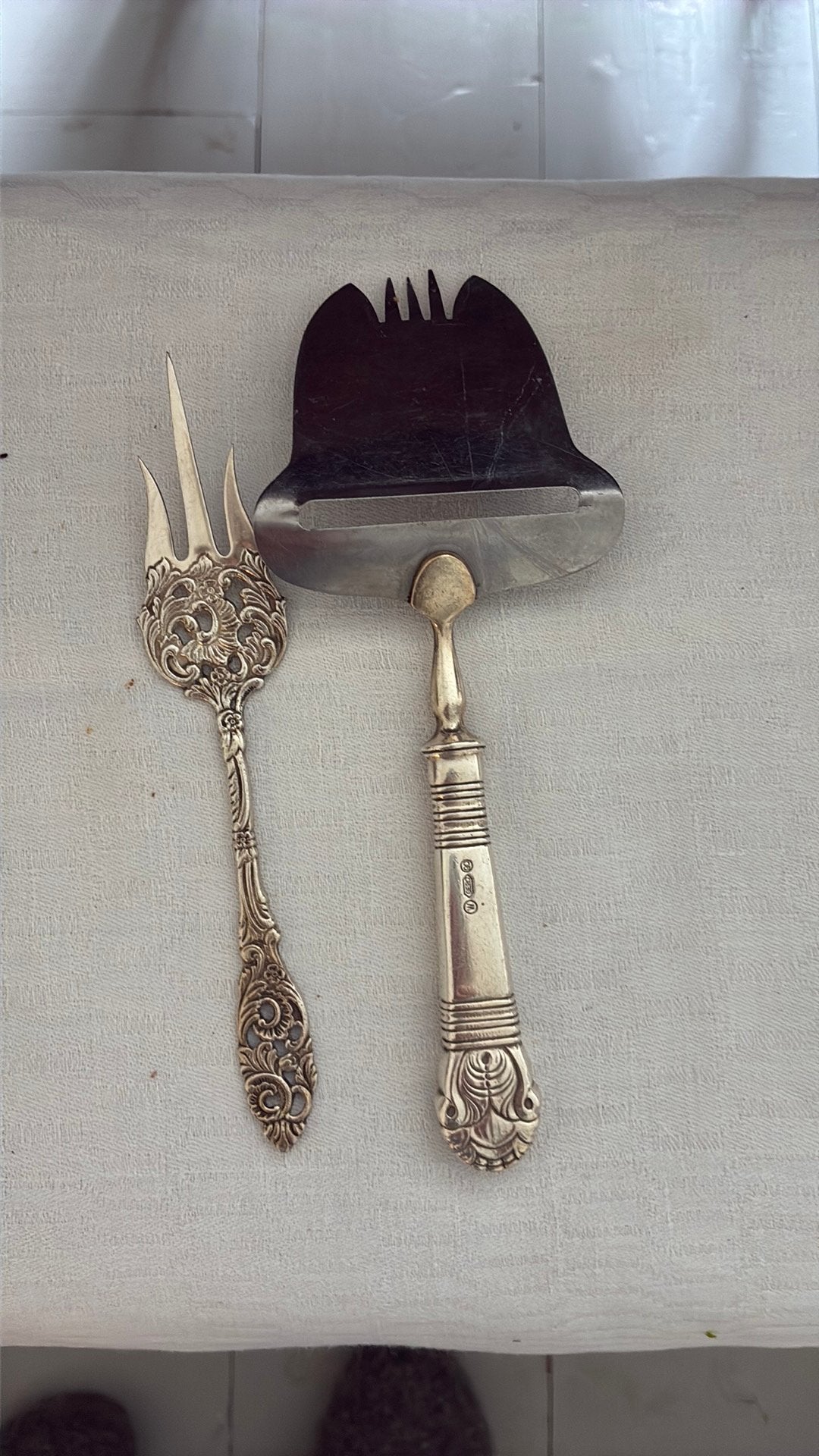 Prachtige Gero 90 set Georg Nilsson kaasschaaf en vleesvork, Antiek en Kunst, Ophalen of Verzenden