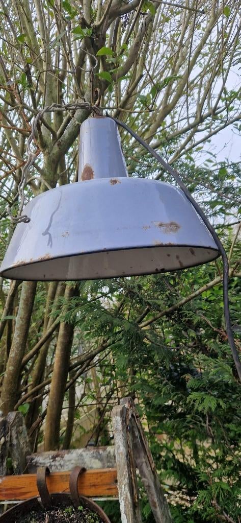 Prachtige antieke emaille Philips fabriekslamp( Brocante), Ophalen of Verzenden