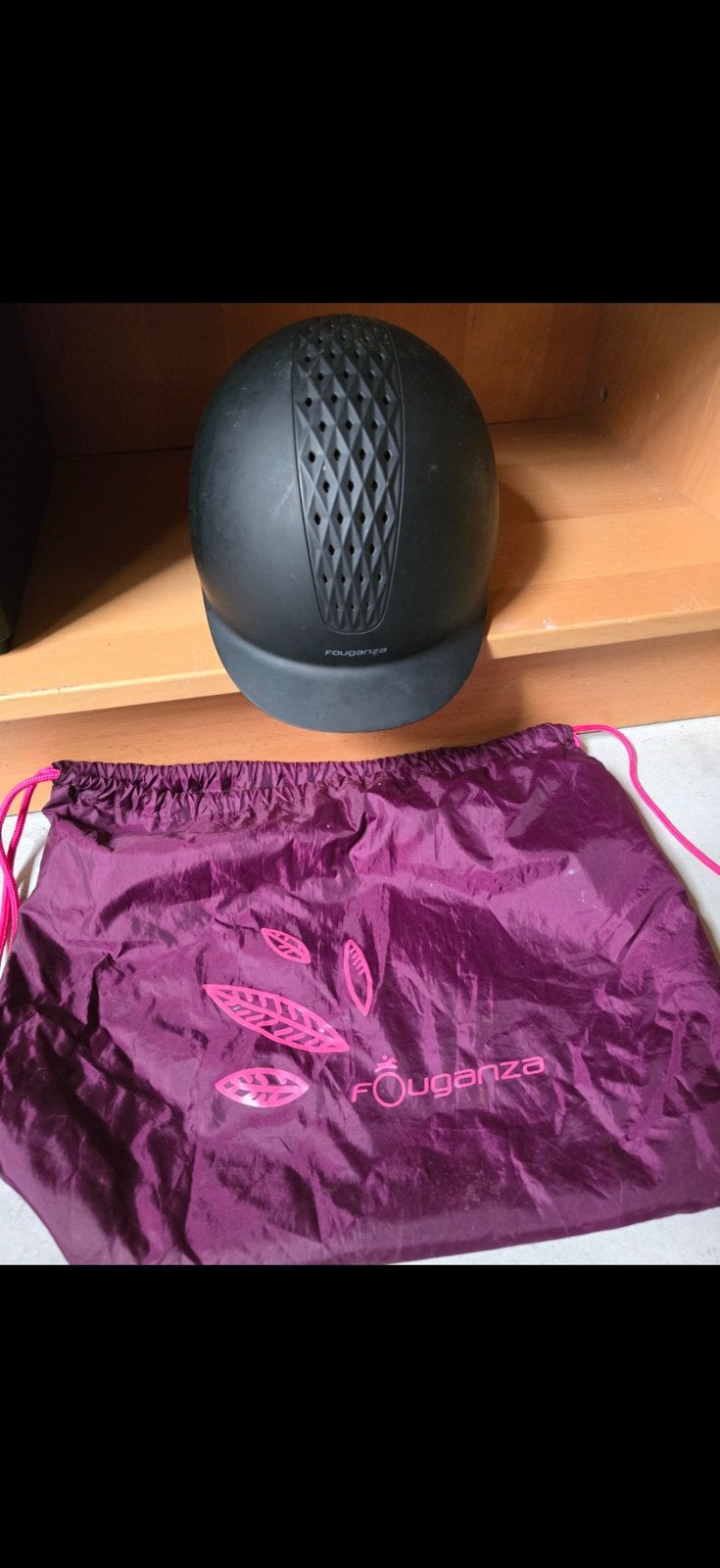 Zwart paardrijcap maat 58 en handschoenen-Fouganza, Dieren en Toebehoren, Paardrijkleding, Gebruikt, Kinderen, Dressuur, Fouganza