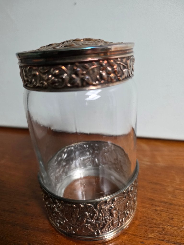 Vintage voorraaadpot met verzilverd montuur en deksel, Ophalen of Verzenden